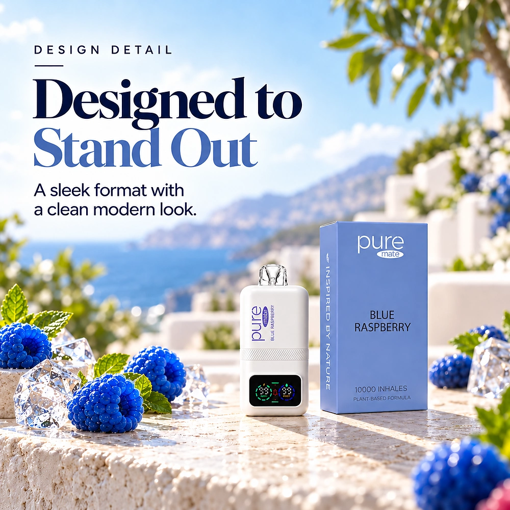 Pure Mate Blue Raspberry vitamin B12 diffuser showing compact device design and digital display