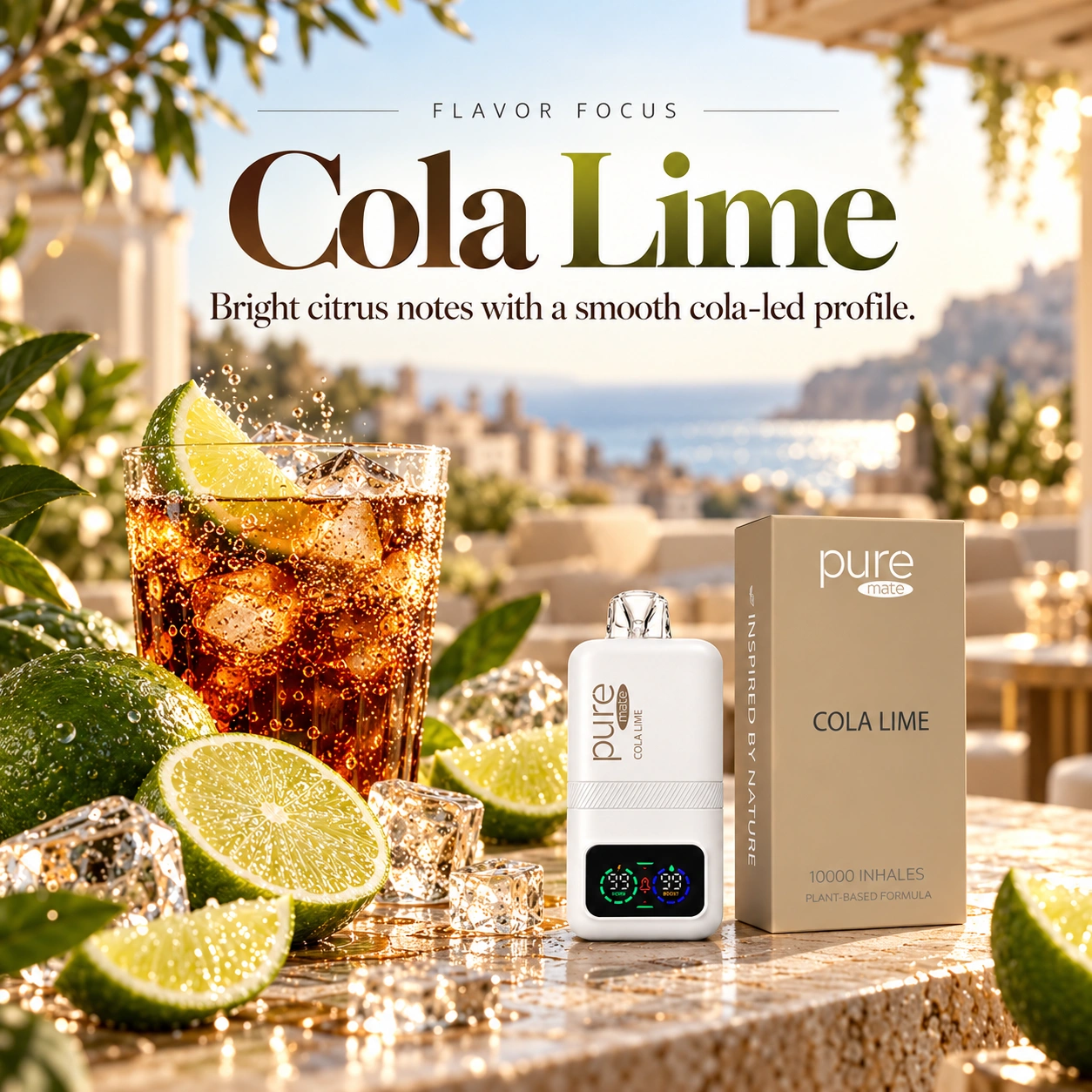 Pure Mate Cola Lime vitamin B12 diffuser with matching product packaging
