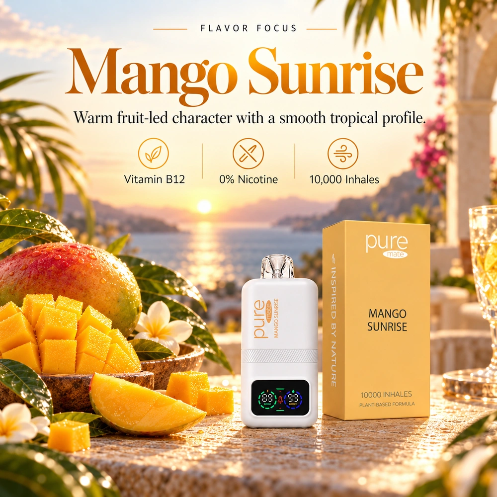 Pure Mate Mango Sunrise vitamin B12 diffuser with Mango Sunrise inspired flavor styling