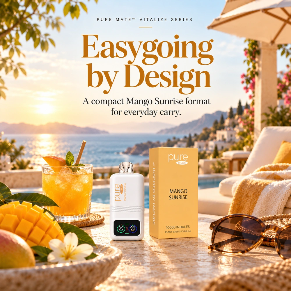 Pure Mate Mango Sunrise vitamin B12 diffuser in a modern lifestyle setting