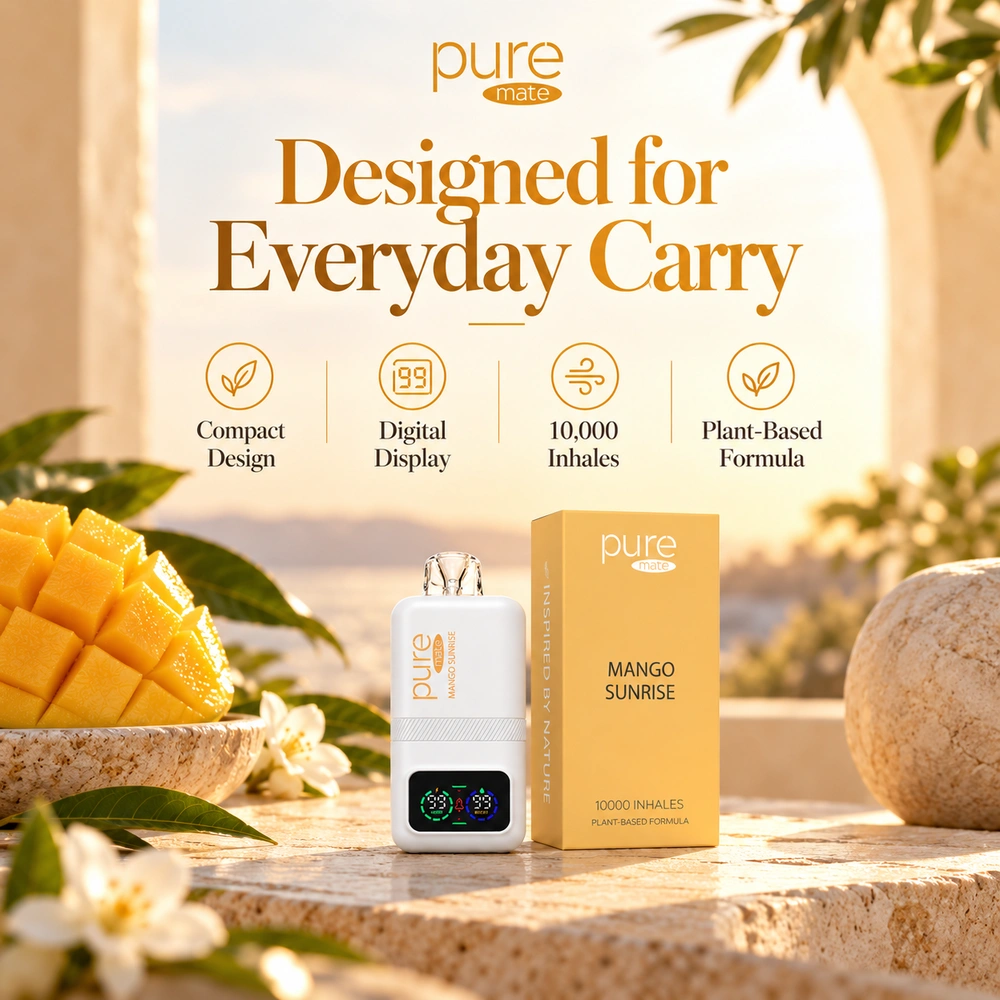 Pure Mate Mango Sunrise vitamin B12 diffuser showing compact device design and digital display