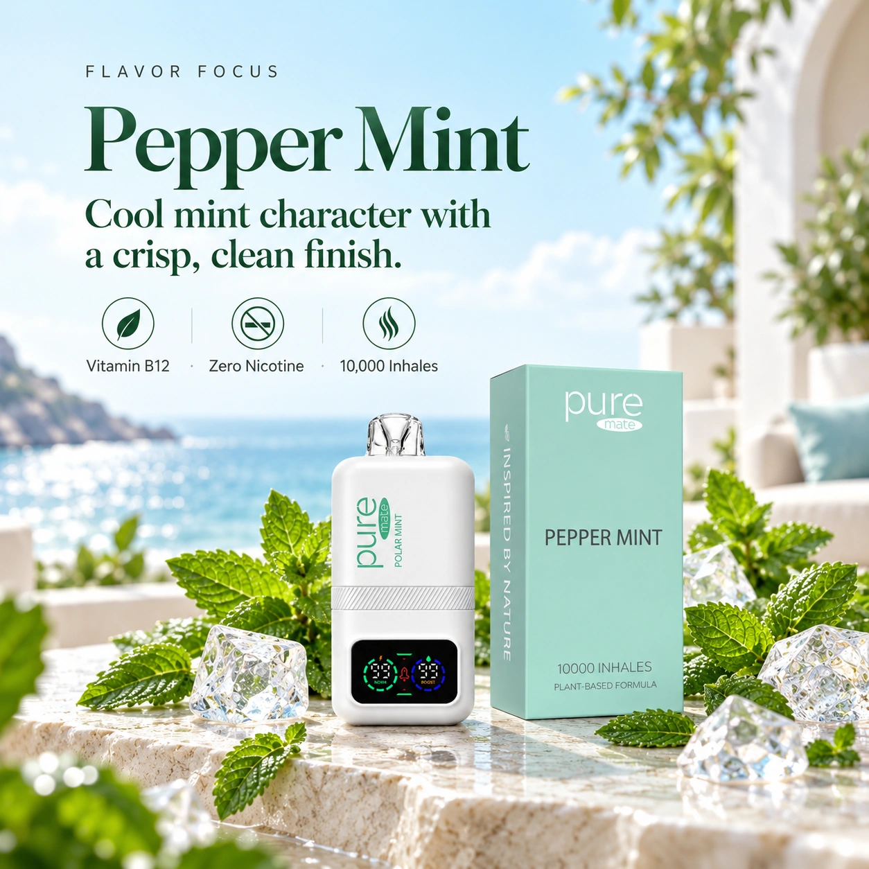 Pure Mate Pepper Mint vitamin B12 diffuser in a modern lifestyle setting
