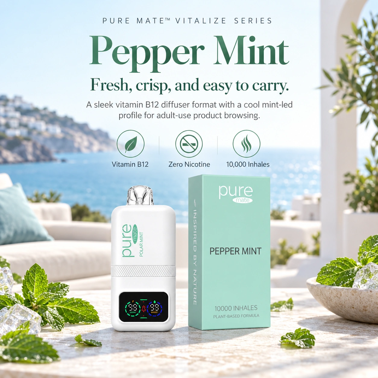 Pure Mate Pepper Mint vitamin B12 diffuser product scene