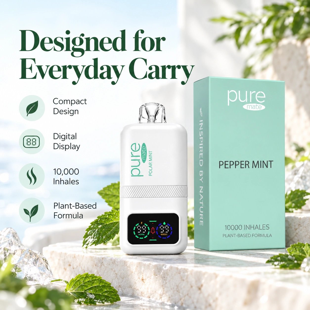 Pure Mate Pepper Mint vitamin B12 diffuser shown in a compact on-the-go carry setting