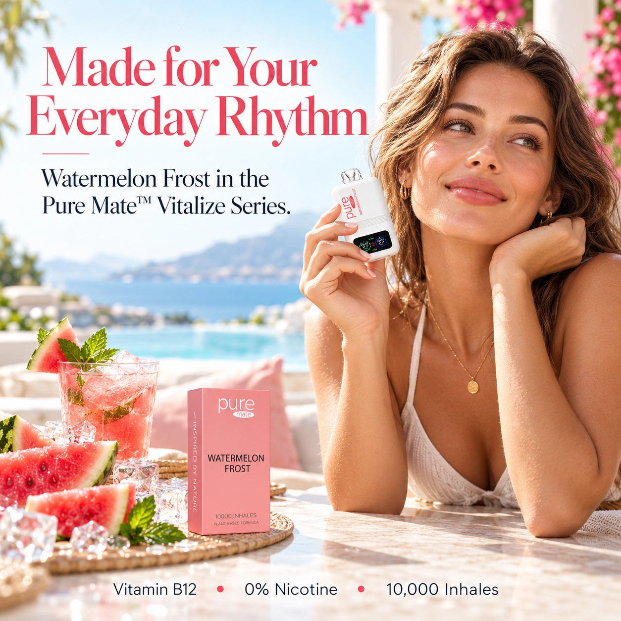 Pure Mate Watermelon Frost vitamin B12 diffuser in a modern lifestyle setting